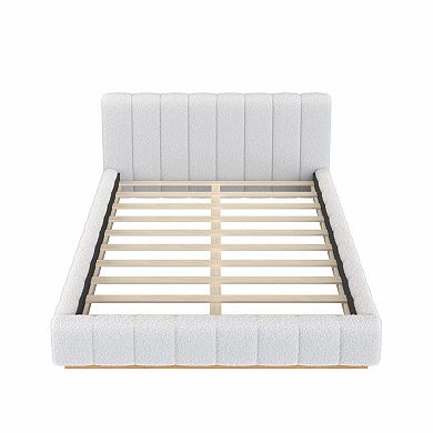 Trikiousd Modern Boucle Platform Bed Low Profile Upholstery Grounded Bed with Solid Wood Base