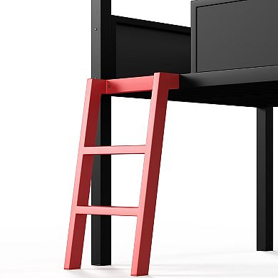 Trikiousd Metal Low Gaming Loft Bed w/ Side Desk, Usb Ports, LED Lights & Storage Cabinets