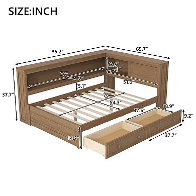 Trikiousd Full Size Daybed LED Wood Sofa Bed with Storage Shelves, 2 Drawers & USB