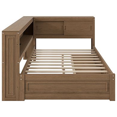 Trikiousd Full Size Daybed LED Wood Sofa Bed with Storage Shelves, 2 Drawers & USB
