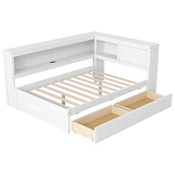 Trikiousd Full Size Daybed LED Wood Sofa Bed with Storage Shelves, 2 Drawers & USB