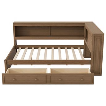 Trikiousd Full Size Daybed LED Wood Sofa Bed with Storage Shelves, 2 Drawers & USB