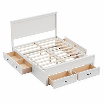Trikiousd Queen Size Storage Bed Solid Wood Panel Bed Platform Bed Frame with Headboard & 6 Drawers