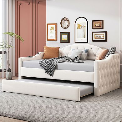 Trikiousd Twin Size Velvet Daybed w/Trundle & USB&Type-C Charging Ports, Tufted Upholstered Sofa Bed