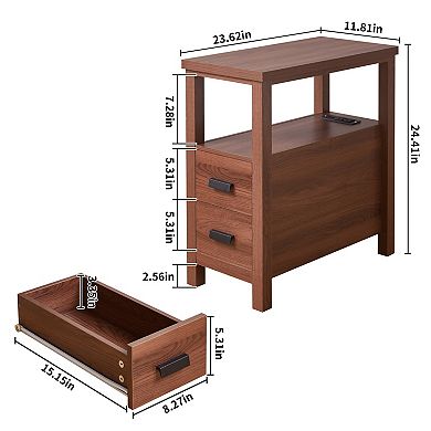Trikiousd Small Nightstand End Table 2-Tier Bedroom Bedside Table with Charging Station