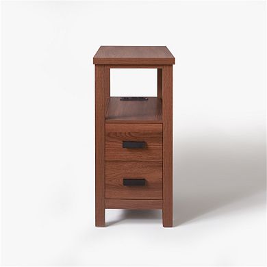 Trikiousd Small Nightstand End Table 2-Tier Bedroom Bedside Table with Charging Station