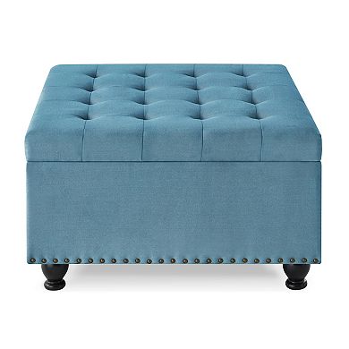 Trikiousd Large Square Storage Ottoman, Upholstered Button Tufted Stool Coffee Table
