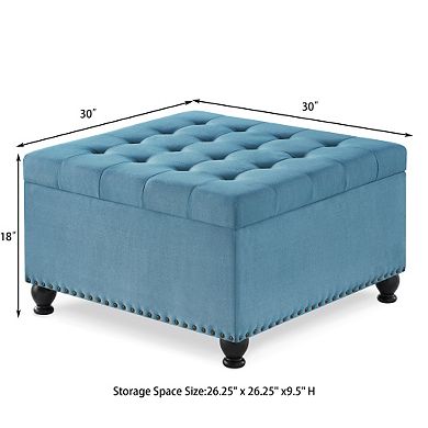 Trikiousd Large Square Storage Ottoman, Upholstered Button Tufted Stool Coffee Table