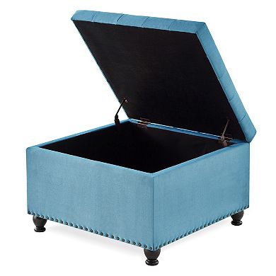 Trikiousd Large Square Storage Ottoman, Upholstered Button Tufted Stool Coffee Table