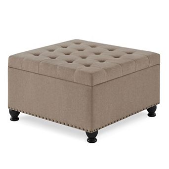 Trikiousd Large Square Storage Ottoman, Upholstered Button Tufted Stool Coffee Table