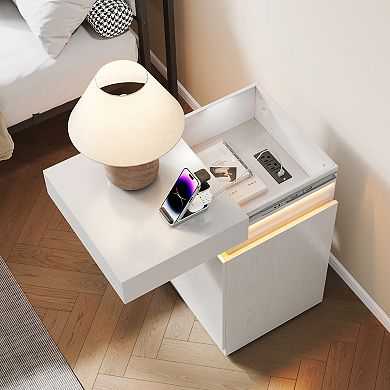 Trikiousd LED Nightstand Built-In Charging Station Bedside Table End Table