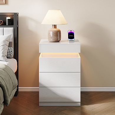 Trikiousd LED Nightstand Built-In Charging Station Bedside Table End Table