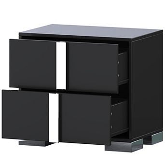 Trikiousd Mirrored Nightstand Bedside Table Drawers End Table with Metal Foot