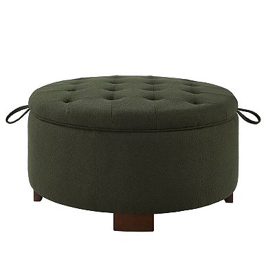 Trikiousd Boucle Round Storage Ottoman, Reversible Lid Coffee Side Table Footstool