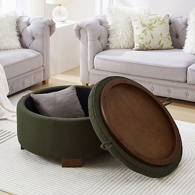 Trikiousd Boucle Round Storage Ottoman, Reversible Lid Coffee Side Table Footstool