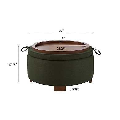 Trikiousd Boucle Round Storage Ottoman, Reversible Lid Coffee Side Table Footstool