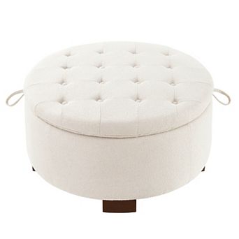 Trikiousd Boucle Round Storage Ottoman, Reversible Lid Coffee Side Table Footstool