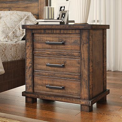 Trikiousd Rustic 3 Drawers Nightstand Reclaimed Solid Wood Side Table
