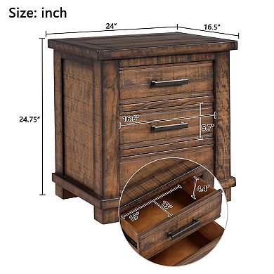 Trikiousd Rustic 3 Drawers Nightstand Reclaimed Solid Wood Side Table