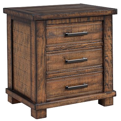Trikiousd Rustic 3 Drawers Nightstand Reclaimed Solid Wood Side Table
