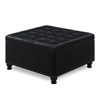 Trikiousd Faux Leather Storage Ottoman Tufted Square Coffee Table Footstool