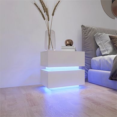 Trikiousd High Gloss Nightstand RGB LED Lights Bedside Table
