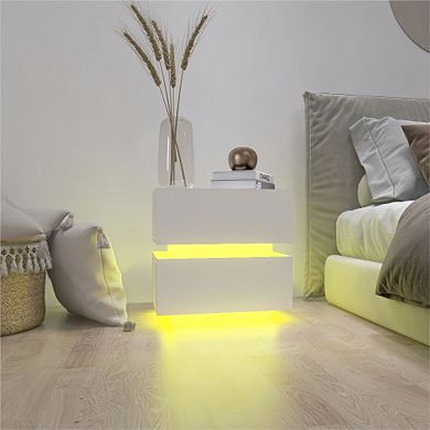 Trikiousd High Gloss Nightstand RGB LED Lights Bedside Table