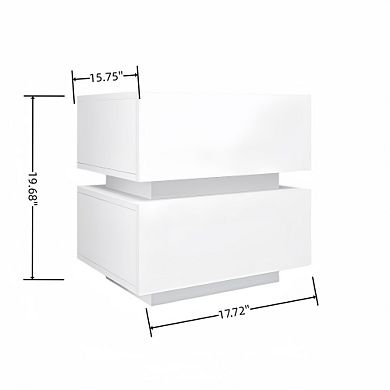Trikiousd High Gloss Nightstand RGB LED Lights Bedside Table