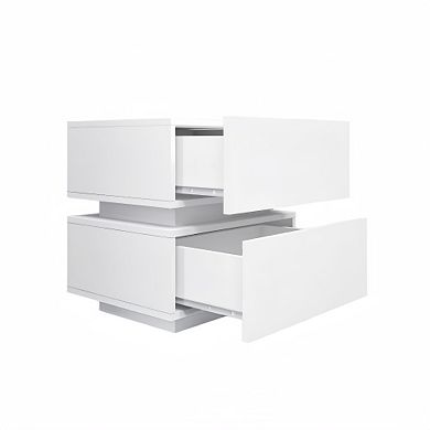 Trikiousd High Gloss Nightstand RGB LED Lights Bedside Table