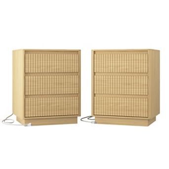 Trikiousd Set of 2 Nightstands 3 Drawers Bedside Table
