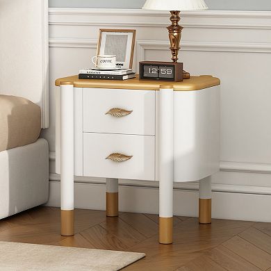 Trikiousd Curved Nightstand 2 Drawers Cabinet Bedside Table