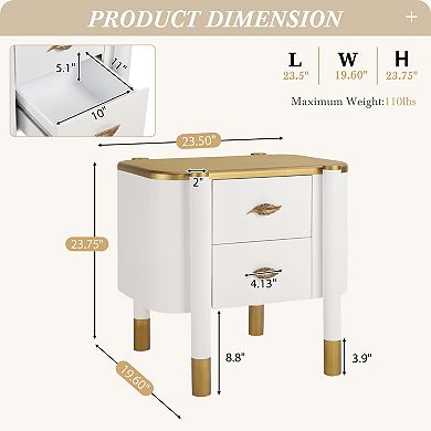 Trikiousd Curved Nightstand 2 Drawers Cabinet Bedside Table