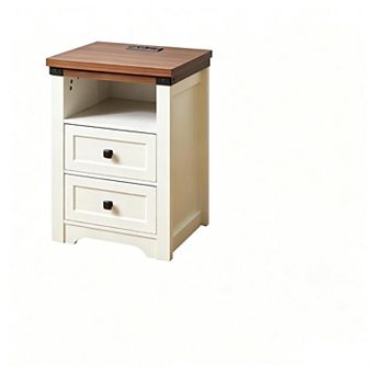 Trikiousd Storage Nightstand 2 Drawers Side Table with Charging Station