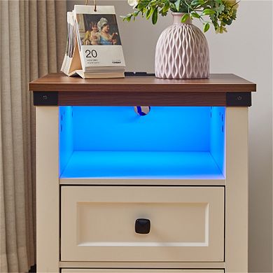Trikiousd Storage Nightstand 2 Drawers Side Table with Charging Station