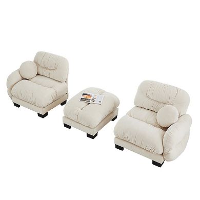 Trikiousd Pleated Design Modular Sectional Sofa Loveseat and Ottoman Set