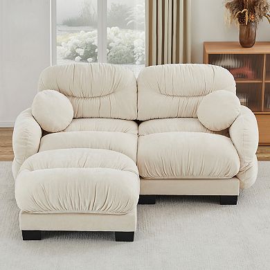 Trikiousd Pleated Design Modular Sectional Sofa Loveseat and Ottoman Set