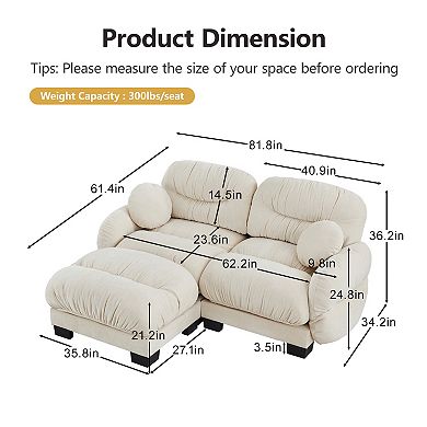 Trikiousd Pleated Design Modular Sectional Sofa Loveseat and Ottoman Set