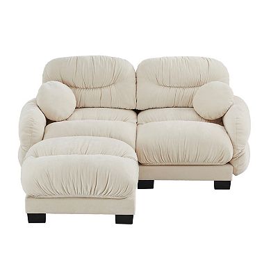 Trikiousd Pleated Design Modular Sectional Sofa Loveseat and Ottoman Set