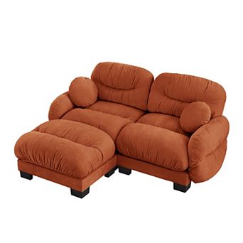 Trikiousd Pleated Design Modular Sectional Sofa Loveseat and Ottoman Set