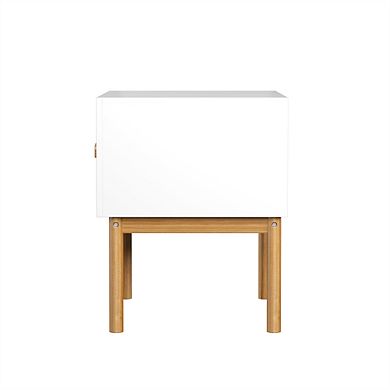 Trikiousd Modern Small Nightstand Bedside Table with Drawer and Wood Legs