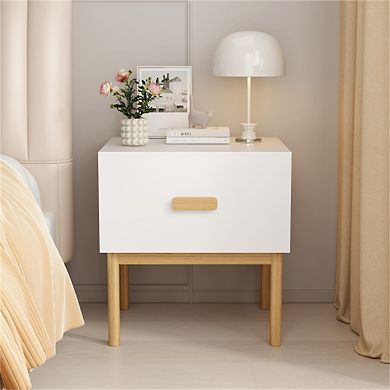 Trikiousd Modern Small Nightstand Bedside Table with Drawer and Wood Legs