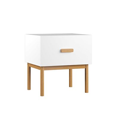 Trikiousd Modern Small Nightstand Bedside Table with Drawer and Wood Legs