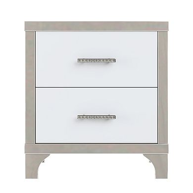 Trikiousd Modern High Gloss Nightstand Mirrored Bedside Table 2 Drawers End Table
