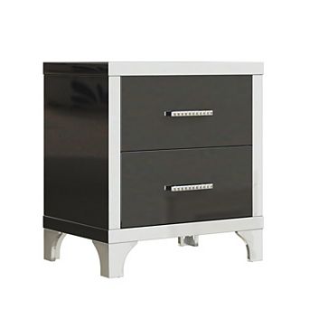 Trikiousd Modern High Gloss Nightstand Mirrored Bedside Table 2 Drawers End Table