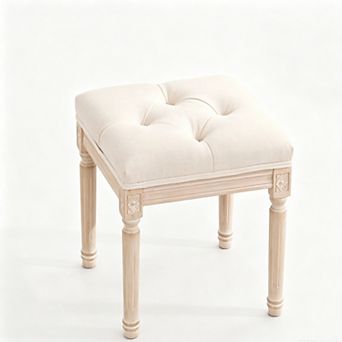 Trikiousd Tufted Linen Vanity Stool Bench with Wood Legs