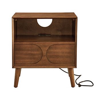Trikiousd Mid Century Fluted Nightstand End Table with Charging Station