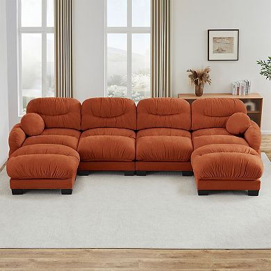 Trikiousd Large Modular Sectional Sofa Chenille Sofa Leisure Couch with 2 Ottomans