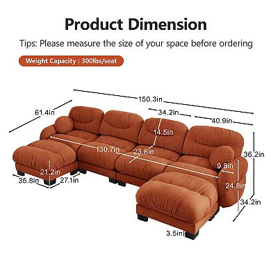 Trikiousd Large Modular Sectional Sofa Chenille Sofa Leisure Couch with 2 Ottomans