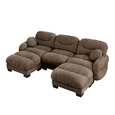 Trikiousd U Shape Sectional Sofa 3 Seater Modular Sofa with 2 Ottomans