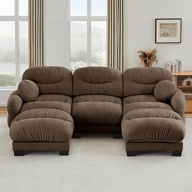 Trikiousd U Shape Sectional Sofa 3 Seater Modular Sofa with 2 Ottomans